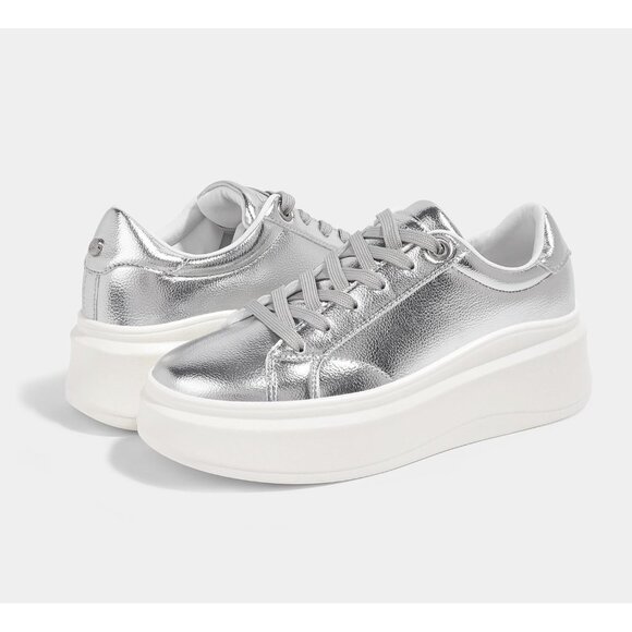 Lucky Step Women Silver Platform Faux Leather Low Top Casual Walking Sneakers - Picture 4 of 9